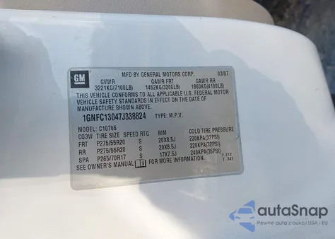 2007 Chevrolet Tahoe Lt from USA, damaged, VIN 1GNFC13047J338824